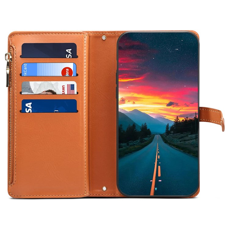 ESEBLE Galaxy Series For Motorola Moto G15 4G Case Leather Zipper Phone Cover RFID Blocking - Brown