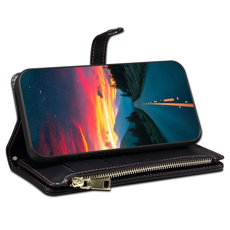 ESEBLE Galaxy Series For Motorola Moto G15 4G Case Leather Zipper Phone Cover RFID Blocking - Black