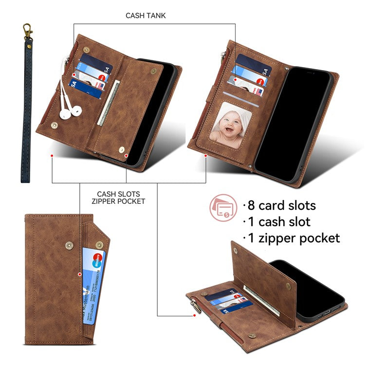ESEBLE Star Series For Motorola Moto G15 4G Case Zipper Wallet Leather Stand Phone Cover - Brown