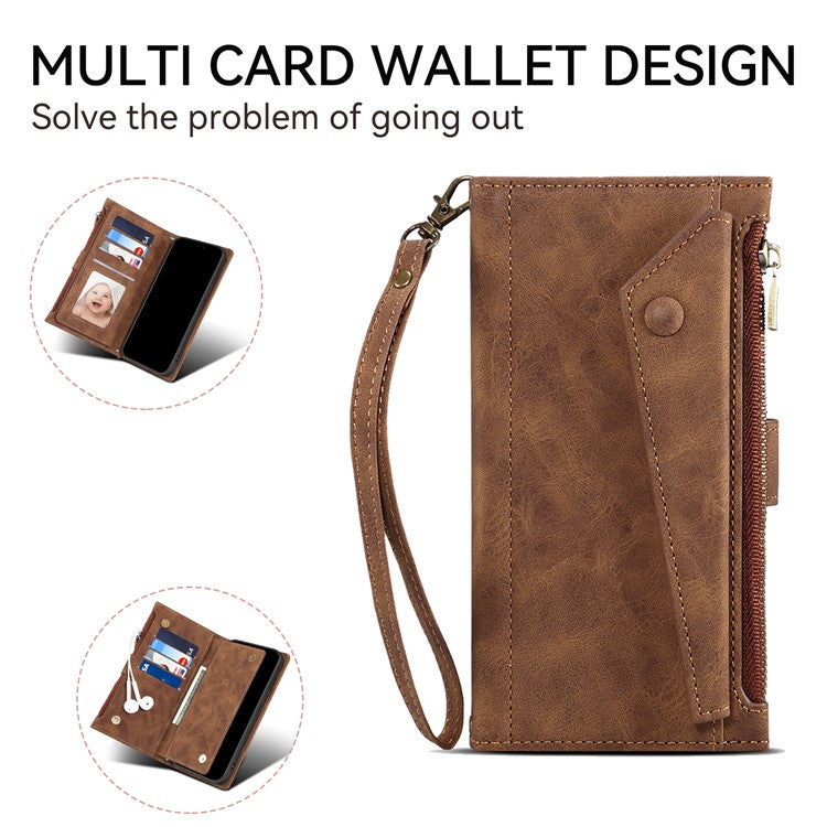 ESEBLE Star Series For Motorola Moto G15 4G Case Zipper Wallet Leather Stand Phone Cover - Brown