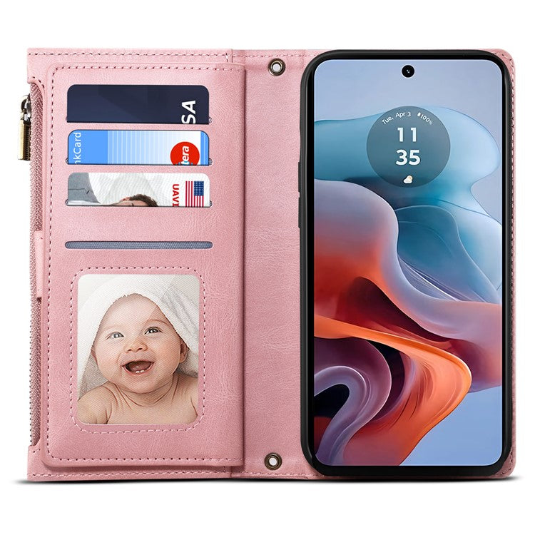 ESEBLE Star Series For Motorola Moto G15 4G Case Zipper Wallet Leather Stand Phone Cover - Rose Gold