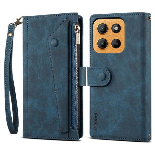 ESEBLE Star Series For Motorola Moto G15 4G Case Zipper Wallet Leather Stand Phone Cover - Blue