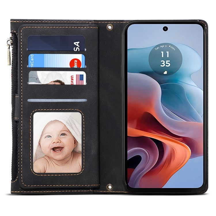 ESEBLE Star Series For Motorola Moto G15 4G Case Zipper Wallet Leather Stand Phone Cover - Black