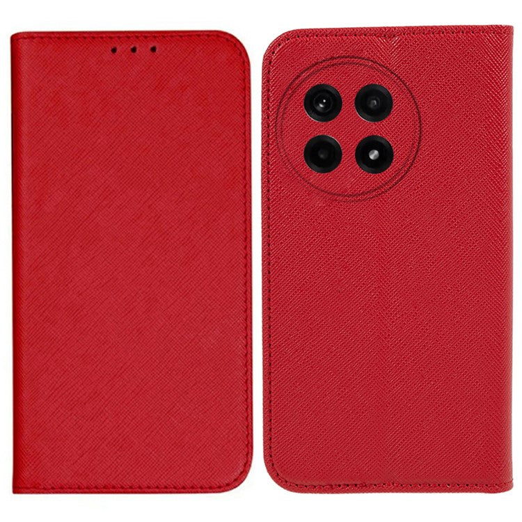 For OnePlus Ace 5 5G / Ace 5 Pro 5G Case Cross Texture Leather Phone Cover Hidden Magnetic - Red
