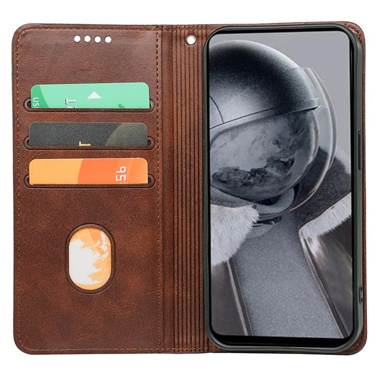 For OnePlus Ace 5 5G / Ace 5 Pro 5G Case Hidden Magnetic Closure Calf Texture Leather Phone Cover - Brown