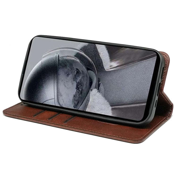 For OnePlus Ace 5 5G / Ace 5 Pro 5G Case Hidden Magnetic Closure Calf Texture Leather Phone Cover - Brown