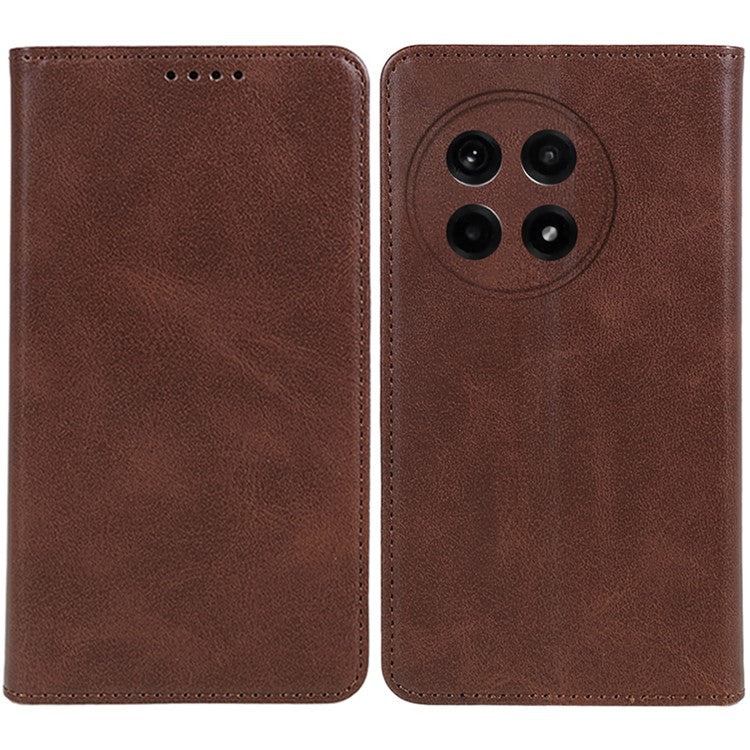 For OnePlus Ace 5 5G / Ace 5 Pro 5G Case Strong Magnetic PU Leather Phone Cover Calf Texture - Brown
