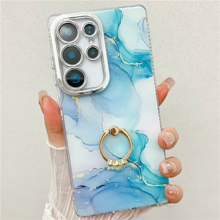 For Samsung Galaxy S25 Ultra Case with Kickstand IMD Marble Pattern Electroplated Phone Cover - M9