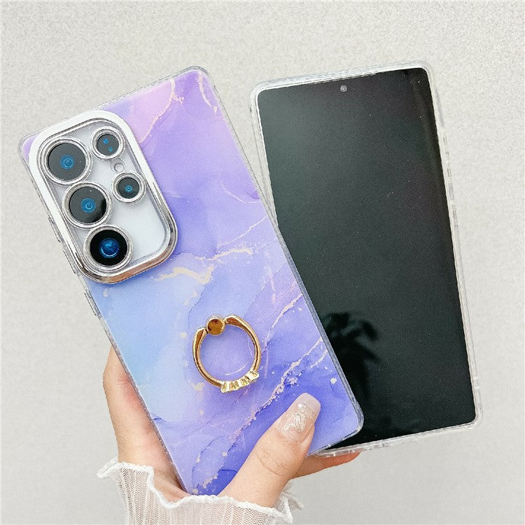 For Samsung Galaxy S25 Ultra Case with Kickstand IMD Marble Pattern Electroplated Phone Cover - M9
