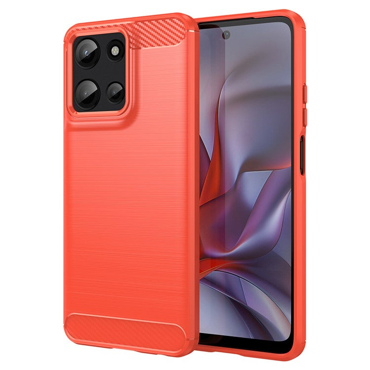 For Motorola Moto G Play (2025) 4G / G 5G (2025) Case Carbon Fiber Texture Brushed Phone Back Cover - Red