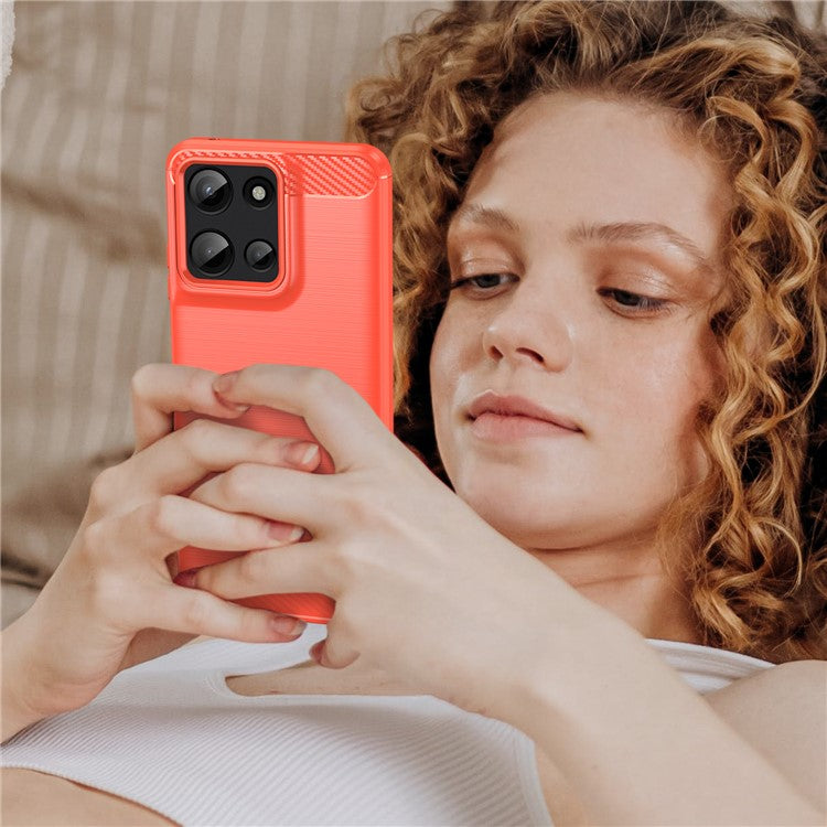 For Motorola Moto G Play (2025) 4G / G 5G (2025) Case Carbon Fiber Texture Brushed Phone Back Cover - Red