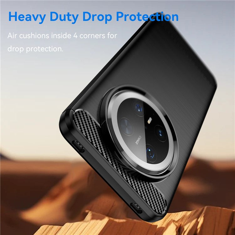 For Huawei Mate 70 Pro / 70 Pro+ Case Carbon Fiber Texture Brushed Phone Back Cover - Black