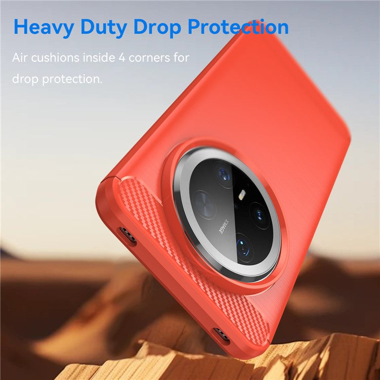 For Huawei Mate 70 Pro / 70 Pro+ Case Carbon Fiber Texture Brushed Phone Back Cover - Red