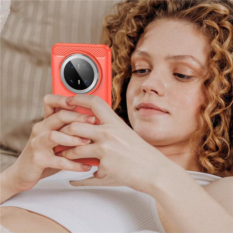 For Huawei Mate 70 Pro / 70 Pro+ Case Carbon Fiber Texture Brushed Phone Back Cover - Red