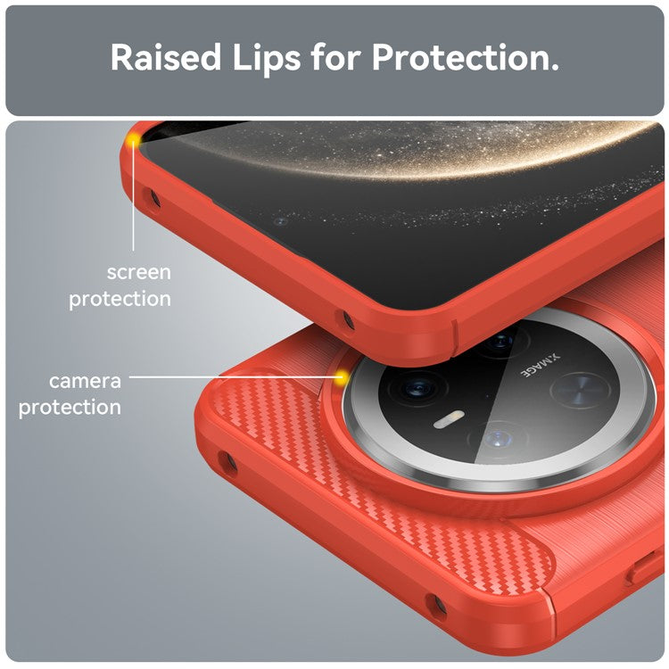 For Huawei Mate 70 Case Carbon Fiber Texture Brushed Phone Back Cover - Red