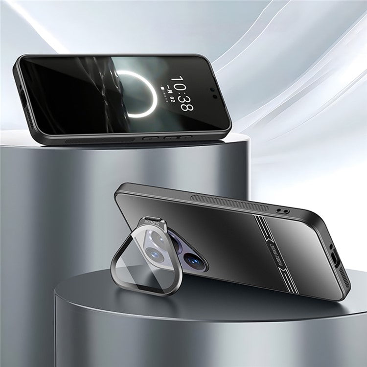 For Huawei Pura 70 Case Kickstand PC + TPU Matte Phone Cover with Lens Film - Black