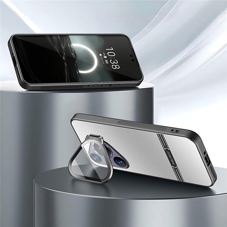 For Huawei Pura 70 Case Kickstand PC + TPU Matte Phone Cover with Lens Film - Silver