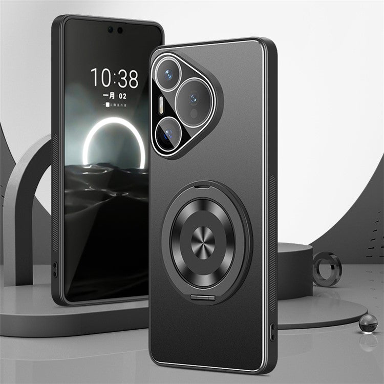 For Huawei Pura 70 Case PC + TPU Matte Kickstand Back Phone Cover with Lens Film - Black