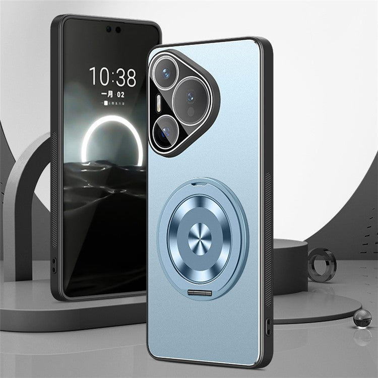 For Huawei Pura 70 Case PC + TPU Matte Kickstand Back Phone Cover with Lens Film - Blue