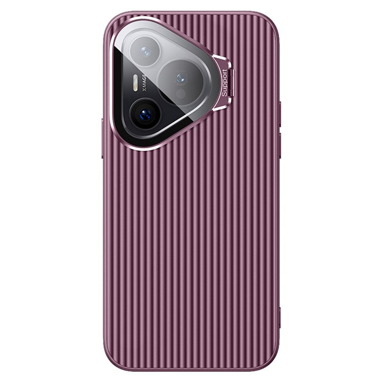 For Huawei Pura 70 Magnetic Case Metal Lens Frame Kickstand PC + TPU Phone Cover with Lens Film - Purple