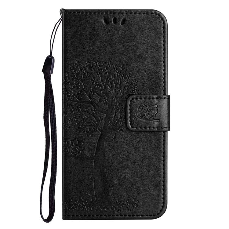 For Motorola Moto E15 4G / G05 4G Case PU Leather Owl Tree Imprinted Wallet Phone Cover - Black
