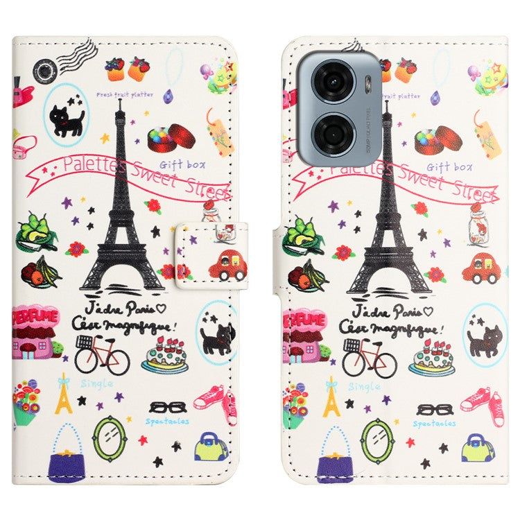 For Motorola Moto E15 4G / G05 4G Case Pattern Print PU Leather Wallet Phone Cover - Eiffel Tower