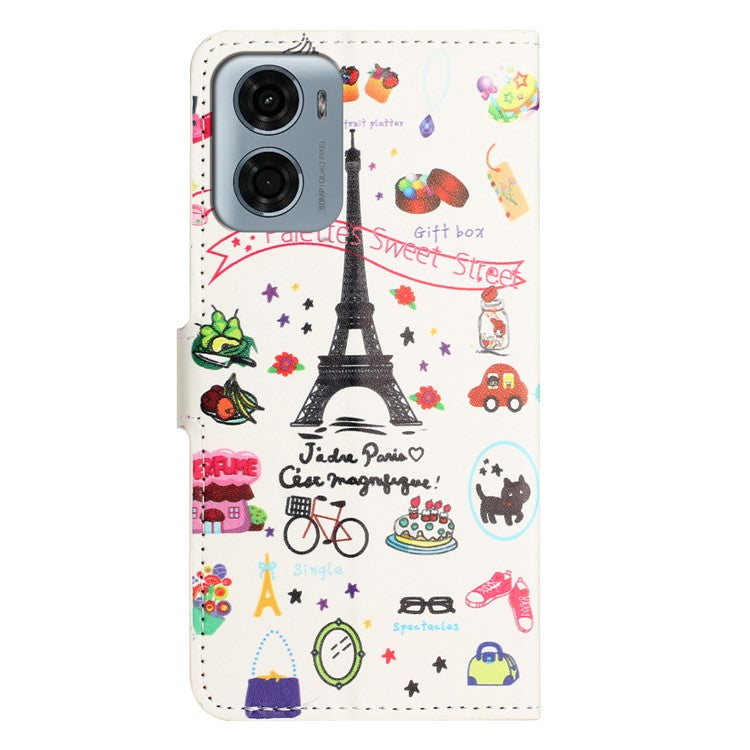 For Motorola Moto E15 4G / G05 4G Case Pattern Print PU Leather Wallet Phone Cover - Eiffel Tower