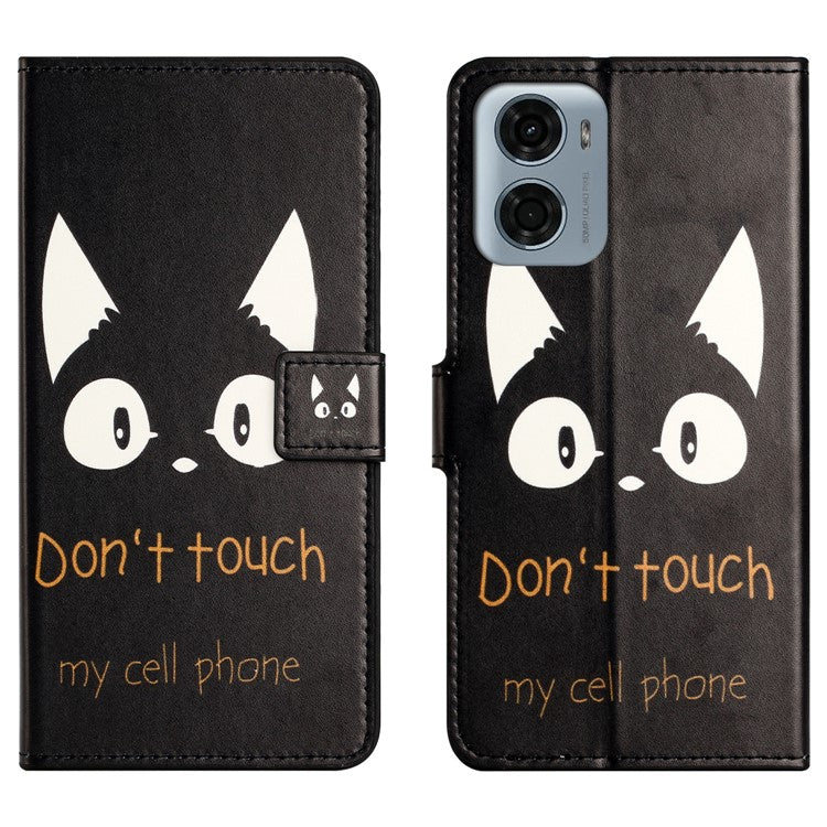 For Motorola Moto E15 4G / G05 4G Case Pattern Print PU Leather Wallet Phone Cover - Cat Ears