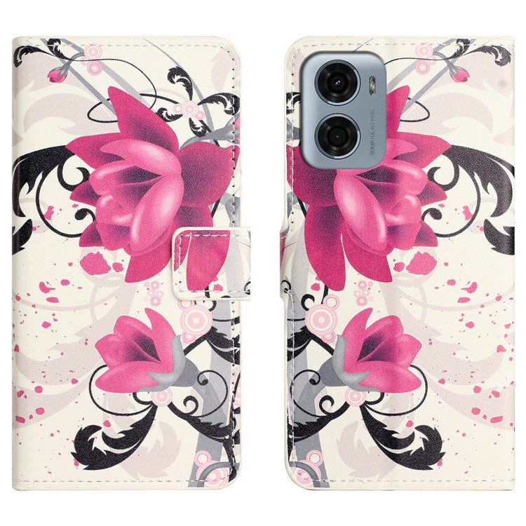 For Motorola Moto E15 4G / G05 4G Case Pattern Print PU Leather Wallet Phone Cover - Lotus