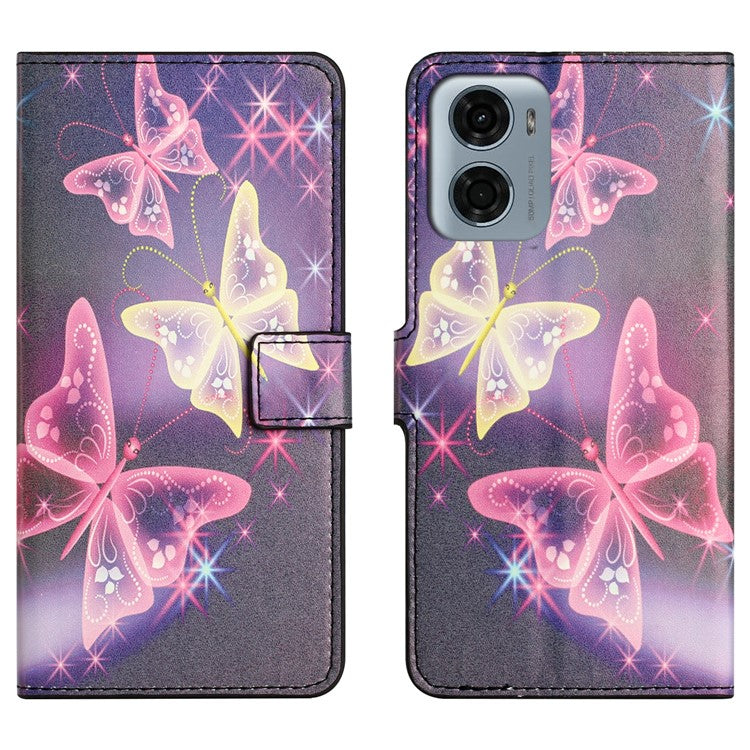 For Motorola Moto E15 4G / G05 4G Case Pattern Print PU Leather Wallet Phone Cover - Illusion Butterfly
