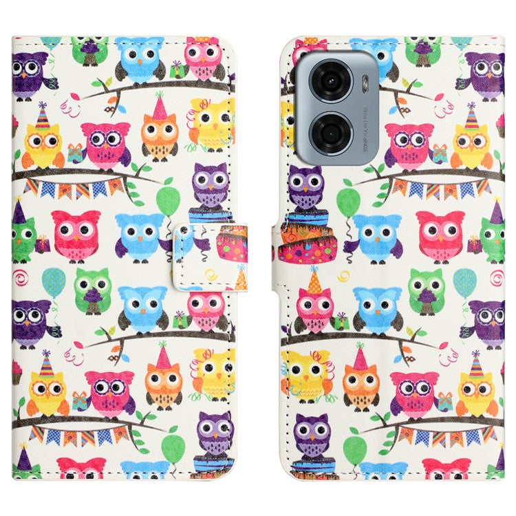 For Motorola Moto E15 4G / G05 4G Case Pattern Print PU Leather Wallet Phone Cover - Owls Sticker