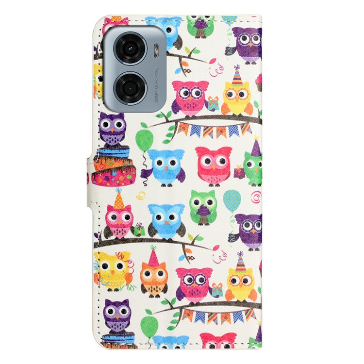 For Motorola Moto E15 4G / G05 4G Case Pattern Print PU Leather Wallet Phone Cover - Owls Sticker