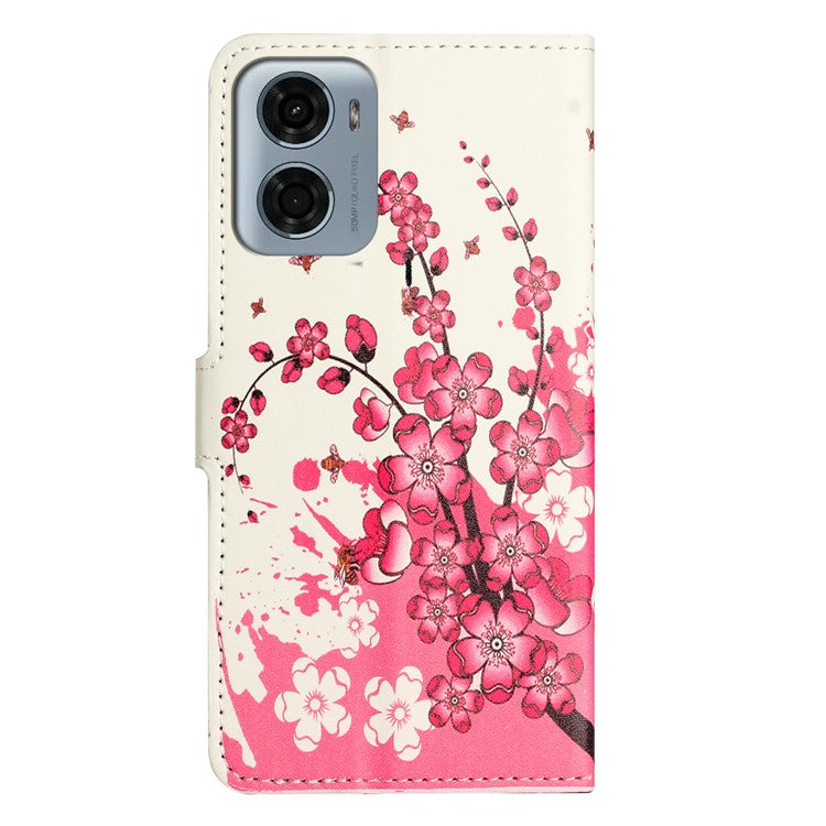 For Motorola Moto E15 4G / G05 4G Case Pattern Print PU Leather Wallet Phone Cover - Plum Blossom