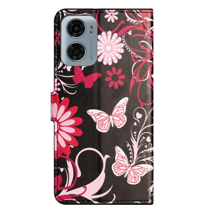 For Motorola Moto E15 4G / G05 4G Case Pattern Print PU Leather Wallet Phone Cover - Black Butterfly