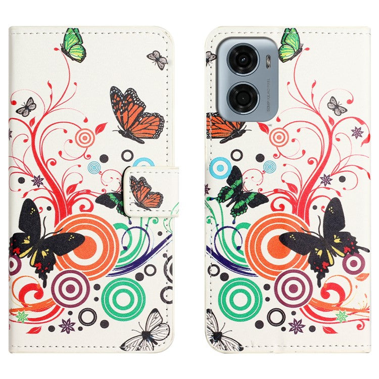 For Motorola Moto E15 4G / G05 4G Case Pattern Print PU Leather Wallet Phone Cover - White Butterfly
