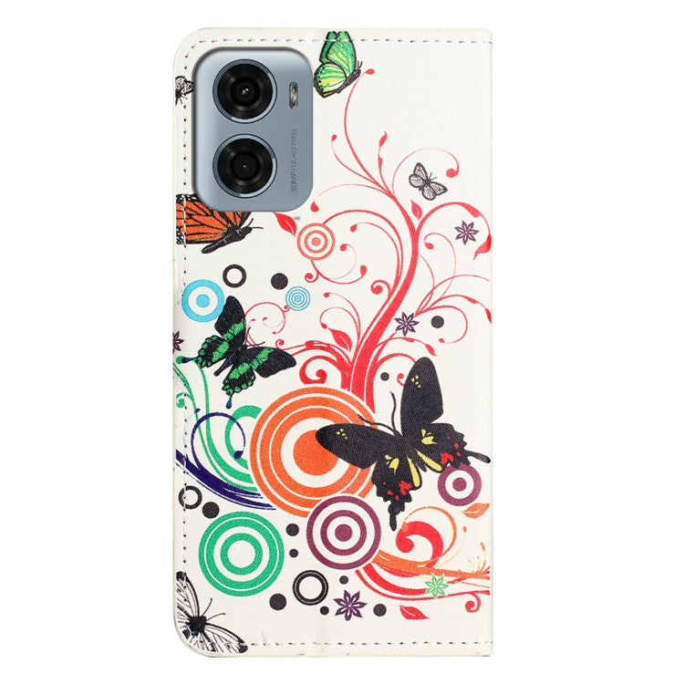 For Motorola Moto E15 4G / G05 4G Case Pattern Print PU Leather Wallet Phone Cover - White Butterfly