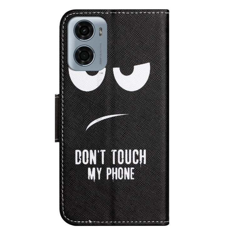 For Motorola Moto E15 4G / G05 4G Leather Case Pattern Printing Cross Texture Phone Cover - Don't Touch My Phone