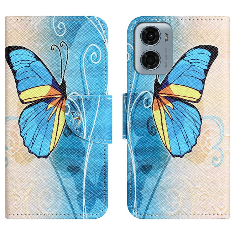 For Motorola Moto E15 4G / G05 4G Leather Case Pattern Printing Cross Texture Phone Cover - Butterfly