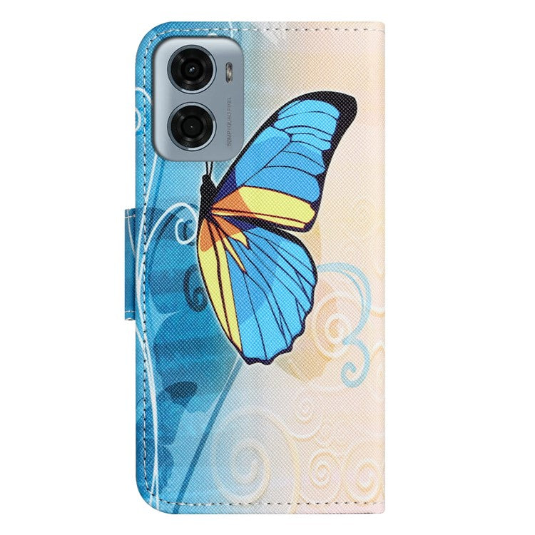 For Motorola Moto E15 4G / G05 4G Leather Case Pattern Printing Cross Texture Phone Cover - Butterfly