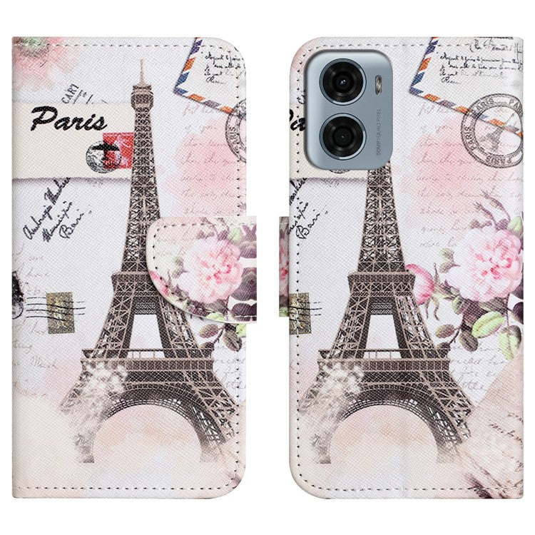 For Motorola Moto E15 4G / G05 4G Leather Case Pattern Printing Cross Texture Phone Cover - Tower