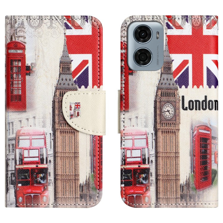 For Motorola Moto E15 4G / G05 4G Leather Case Pattern Printing Cross Texture Phone Cover - London Big Ben