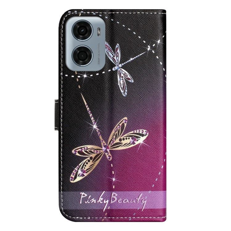 For Motorola Moto E15 4G / G05 4G Case Pattern Print PU Leather Wallet Phone Cover Cross Texture - Dragonfly