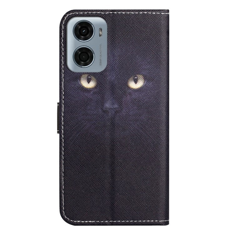 For Motorola Moto E15 4G / G05 4G Case Pattern Print PU Leather Wallet Phone Cover Cross Texture - Cat's Eye
