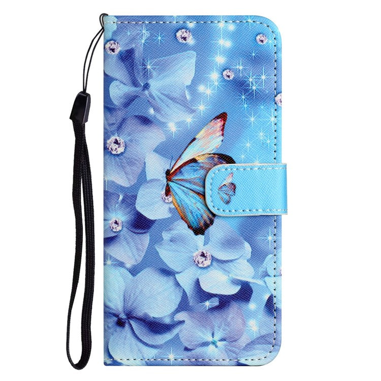 For Motorola Moto E15 4G / G05 4G Case Pattern Print PU Leather Wallet Phone Cover Cross Texture - Flower and Butterfly