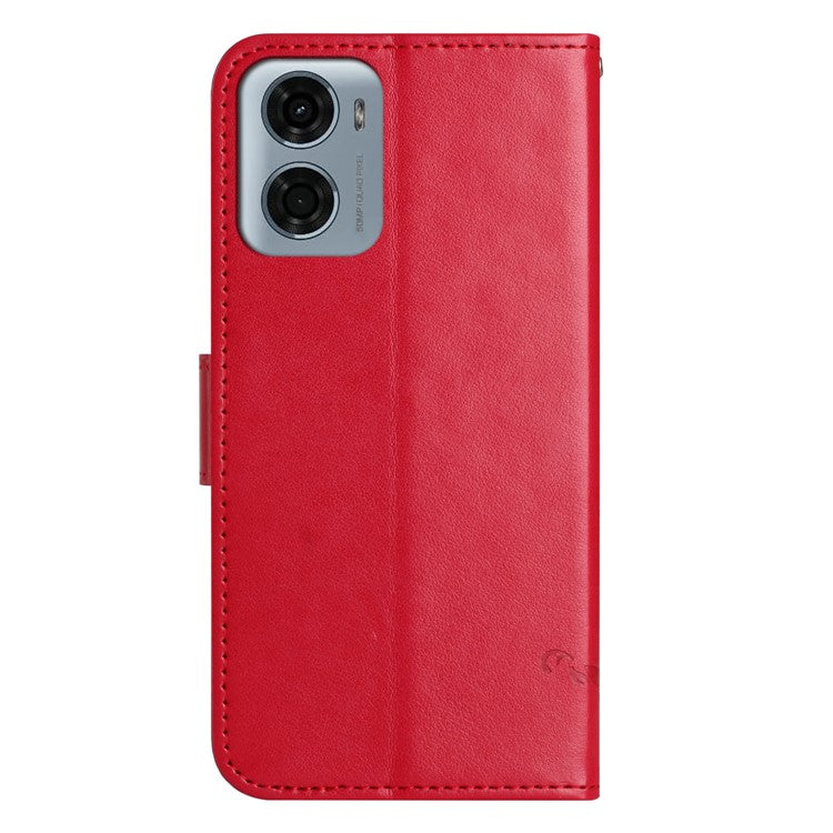 For Motorola Moto E15 4G / G05 4G Case Wallet Stand Imprinted Butterfly Flower PU Leather Phone Cover - Red