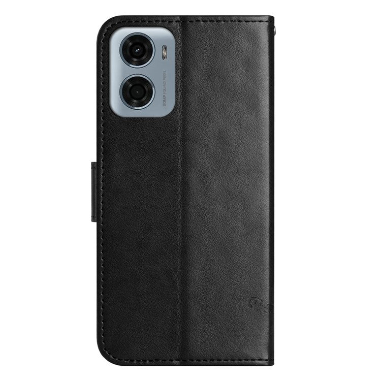 For Motorola Moto E15 4G / G05 4G Case Wallet Stand Imprinted Butterfly Flower PU Leather Phone Cover - Black