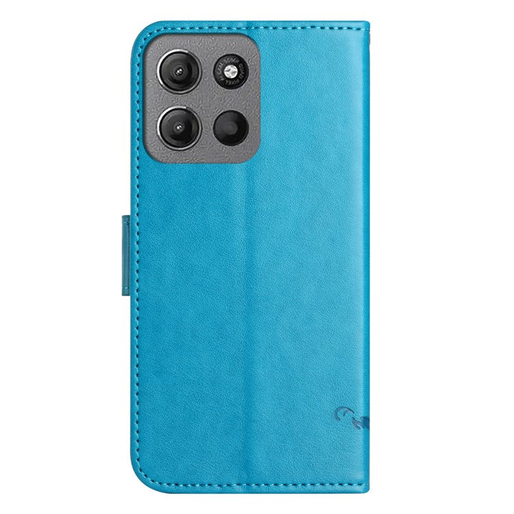 For Motorola Moto G15 4G / G15 Power 4G Case Wallet Stand Imprinted Butterfly Flower PU Leather Phone Cover - Blue