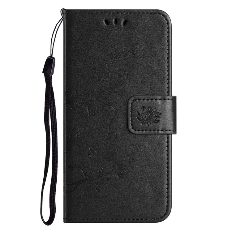 For Motorola Moto G15 4G / G15 Power 4G Case Wallet Stand Imprinted Butterfly Flower PU Leather Phone Cover - Black