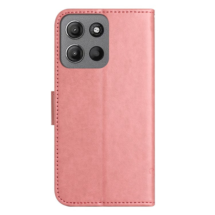 For Motorola Moto G15 4G / G15 Power 4G Case Wallet Stand Imprinted Butterfly Flower PU Leather Phone Cover - Pink