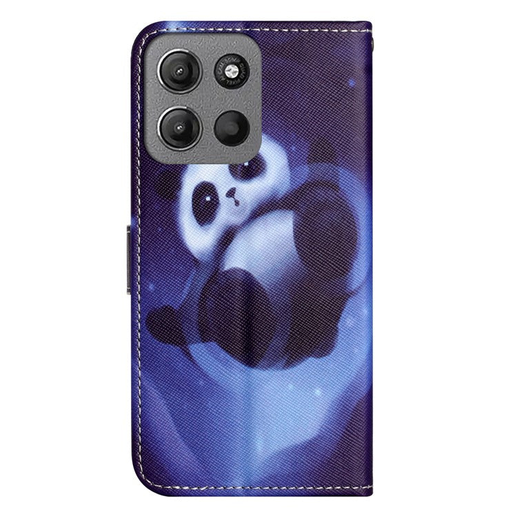For Motorola Moto G15 4G / G15 Power 4G Case Pattern Print PU Leather Wallet Phone Cover Cross Texture - Panda